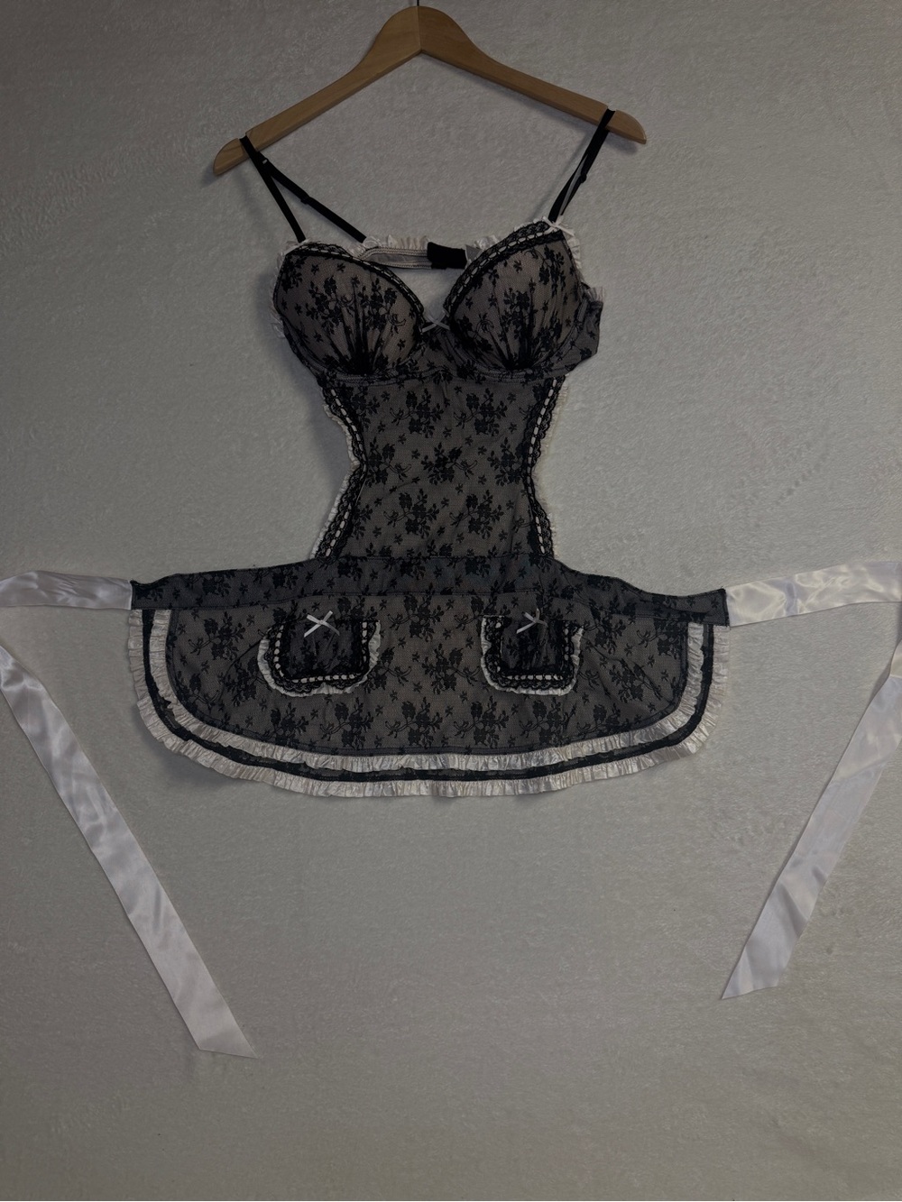 Victoria's Secret Black and Pale Pink Lace Chemise Apron